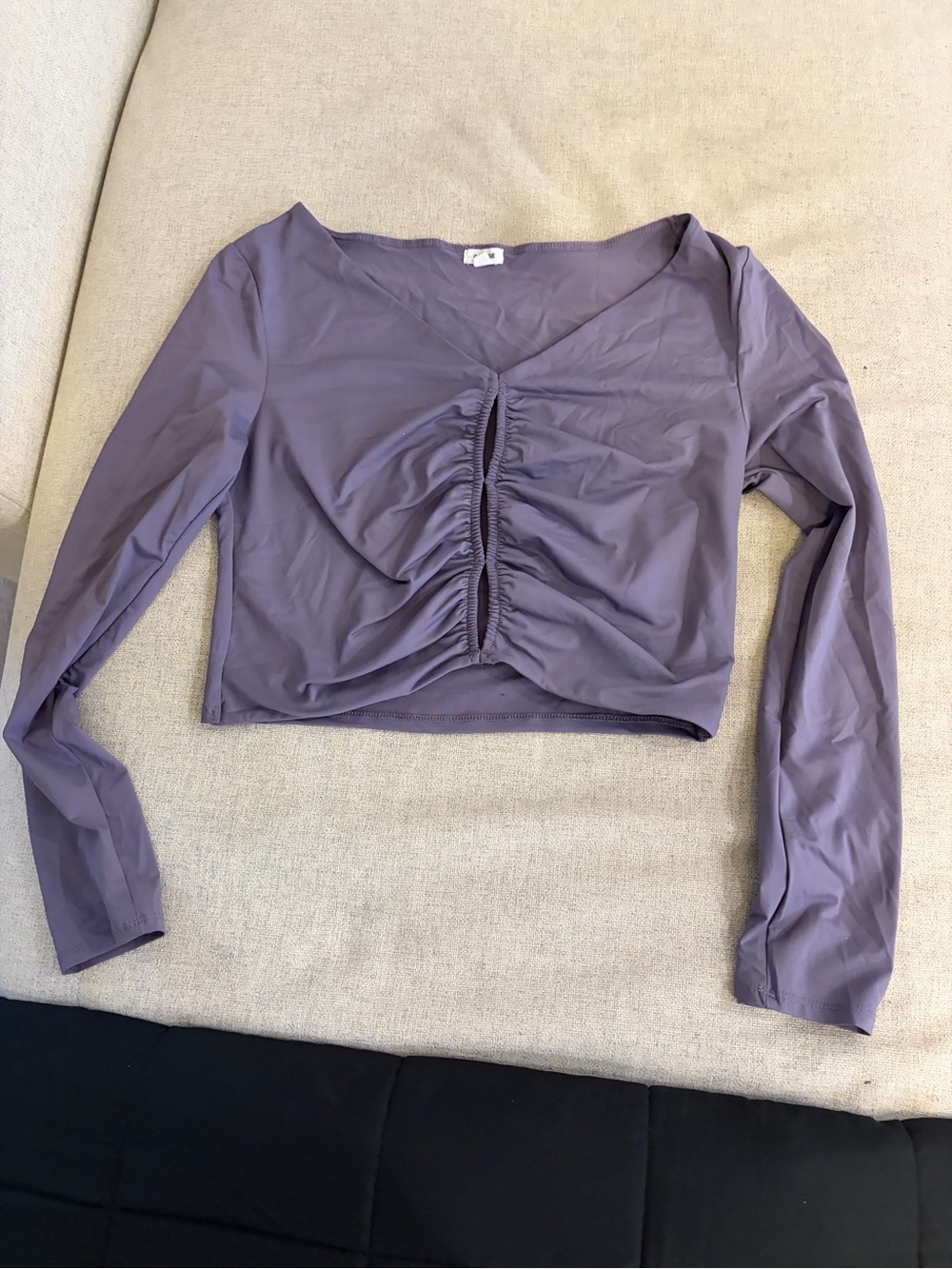 Garage Ruched Long Sleeve Crop Top Purple Lavender Size Large